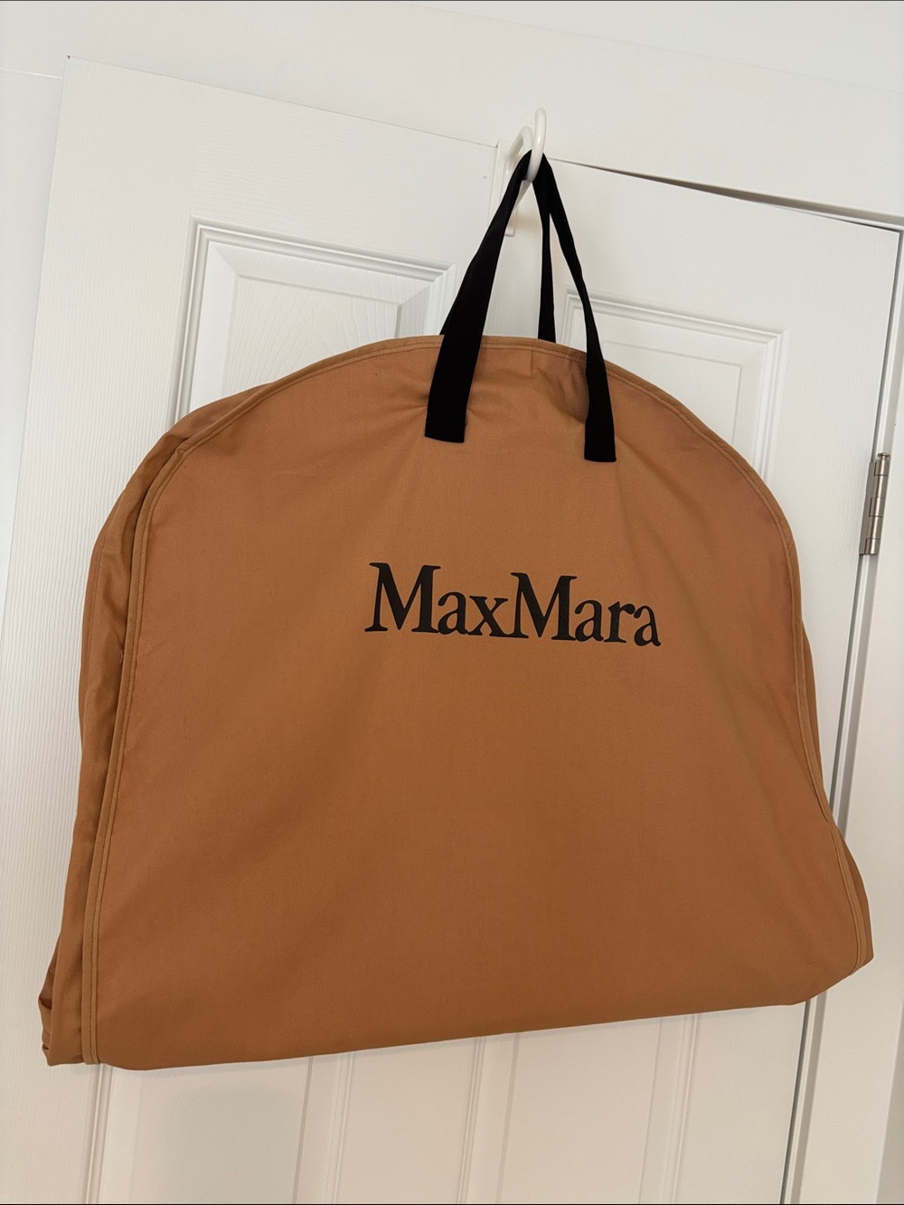 MaxMara brown Canvas Garment Bag with Black Logo & dual handles full side zipper